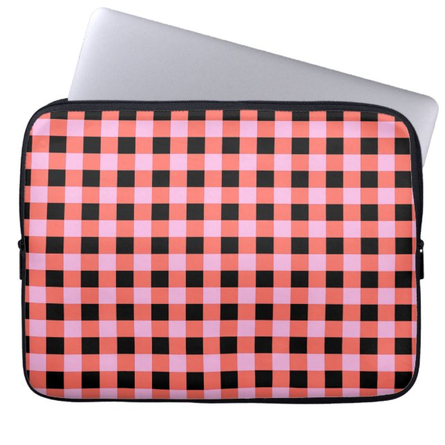 Capa Para Notebook Padrão Xadrez Preto e Rosa (Frente)