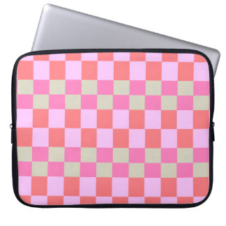 Capa Para Notebook Padrão Xadrez Retro Bege Areia e Rosa