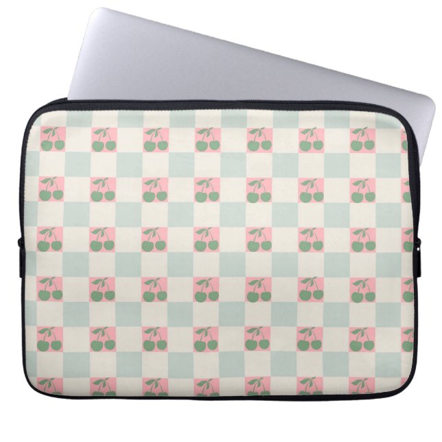 Capa Para Notebook Padrão Y2K de Cherry Estético Rosa Verde Verificad (Frente)