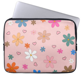Capa Para Notebook Padrão Y2K do Coração da Flor Colorido Pink