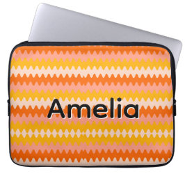 Capa Para Notebook Padrão Zig Zag Moderno Amarelo, Laranja e Branco