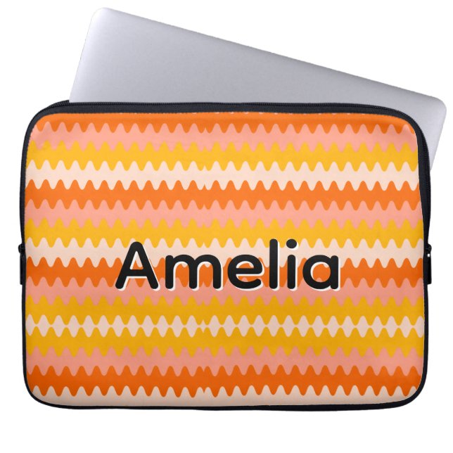 Capa Para Notebook Padrão Zig Zag Moderno Amarelo, Laranja e Branco (Frente)
