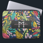 Capa Para Notebook Padrões Botânicos Exóticos Coloridos Coloridos Not<br><div class="desc">Folhas florais e verdes de cor brilhante têm um padrão de estilo retrô em um fundo fora do preto,  representado neste laptop/bolsa de laptop personalizado para sua personalização.</div>