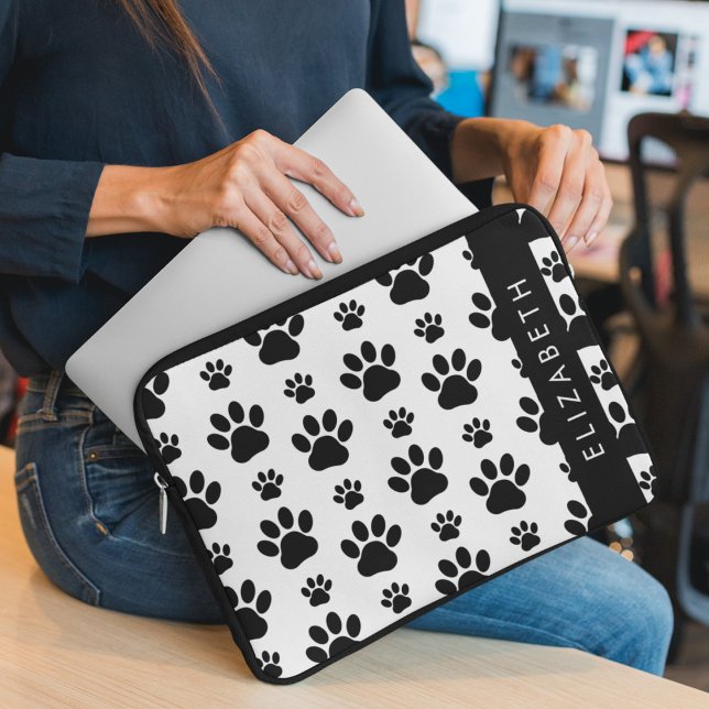 Capa Para Notebook Padrões de pata, patas de cão, preto e branco, seu (Criador carregado)
