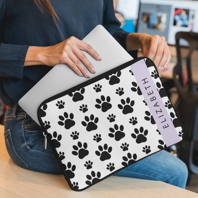 Capa Para Notebook Padrões de pata, patas de cão, preto e branco, seu (Criador carregado)