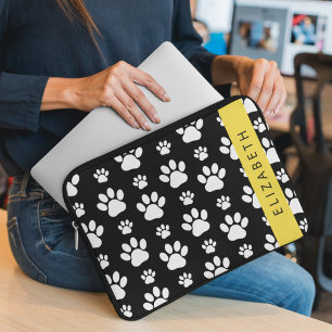 Capa Para Notebook Padrões de pata, patas de cão, preto e branco, seu