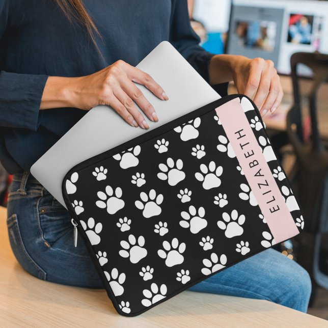 Capa Para Notebook Padrões de pata, patas de cão, preto e branco, seu (Criador carregado)