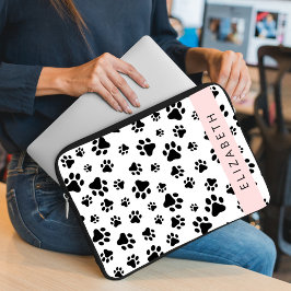 Capa Para Notebook Padrões de pata, patas de cão, preto e branco, seu