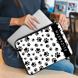 Capa Para Notebook Padrões de pata, patas de cão, preto e branco, seu