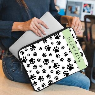 Capa Para Notebook Padrões de pata, patas de cão, preto e branco, seu