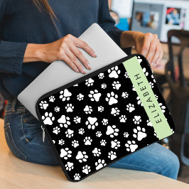 Capa Para Notebook Padrões de pata, patas de cão, preto e branco, seu