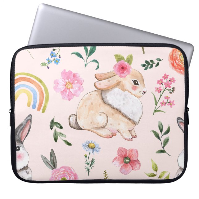 Capa Para Notebook Padrões Florais De Coelhos De Páscoa Bonita (Frente)