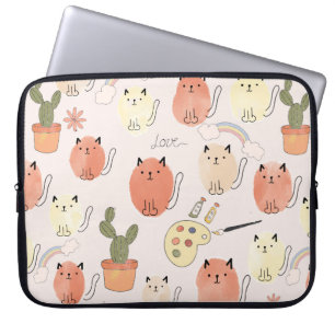Capa Para Notebook Padrões sem costura de gatos brancos