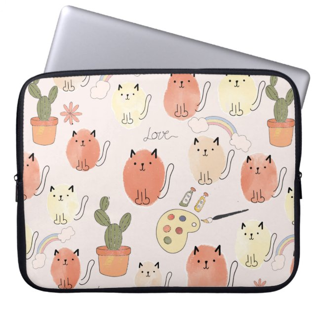 Capa Para Notebook Padrões sem costura de gatos brancos (Frente)