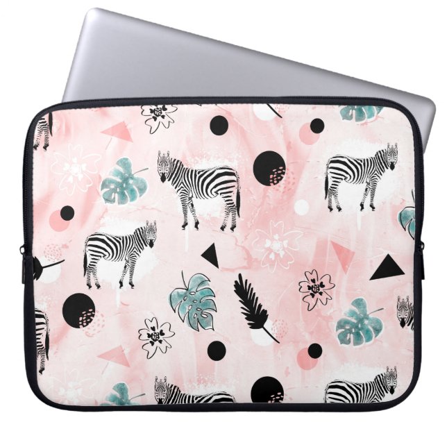 Capa Para Notebook Padrões Tie-Dye das Folhas Tropicais Zebras (Frente)