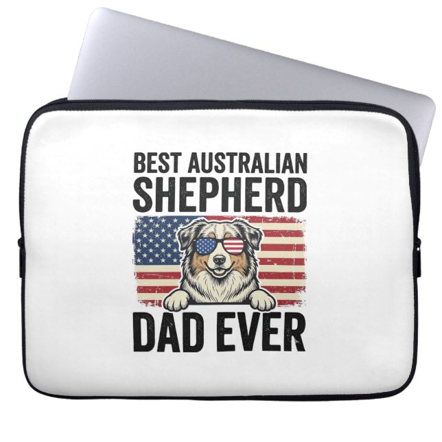 Capa Para Notebook Pai Australian Shepherd Patriótico Vintage (Frente)