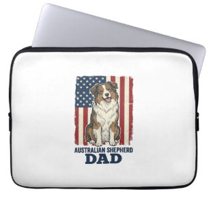Capa Para Notebook Pai do Australian Shepherd Patriótico Vetor Vintag