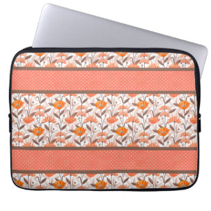 Capa Para Notebook Painel bonito Coral e Floral Laranja