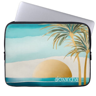 Capa Para Notebook Paisagem Dourada de Abstrato de praia com Cubo com