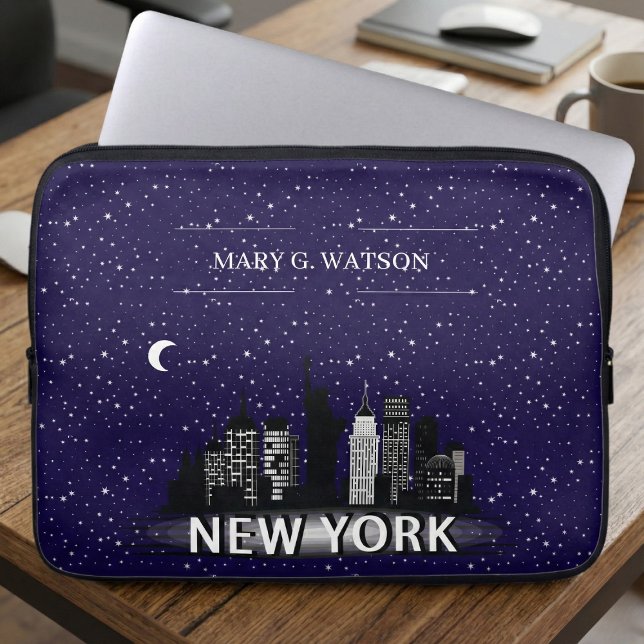 Capa Para Notebook Paisagem Noturna de NYC Personalizada (Criador carregado)