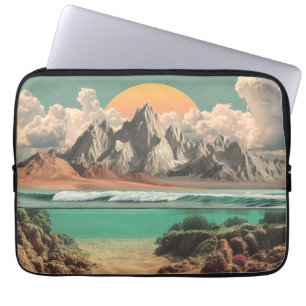 Capa Para Notebook Paisagem Surrealista do Oceano e Montanha com Onda