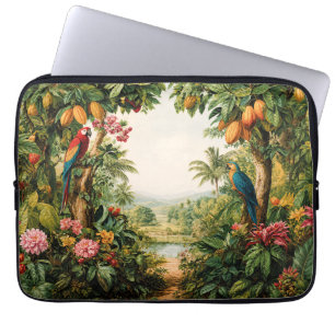 Capa Para Notebook Paisagem Tropical Cacau Papagaios Flor Aquarela