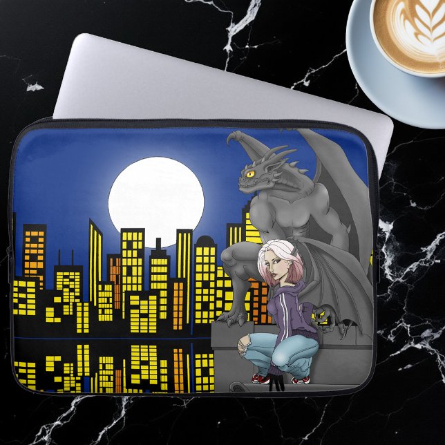Capa Para Notebook Paisagem Urbana de Fantasia Urbana com Gárgula (Criador carregado)