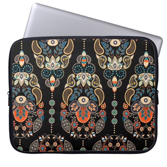 Capa Para Notebook Paisley floral sem costura. Fundo escuro com (Frente)