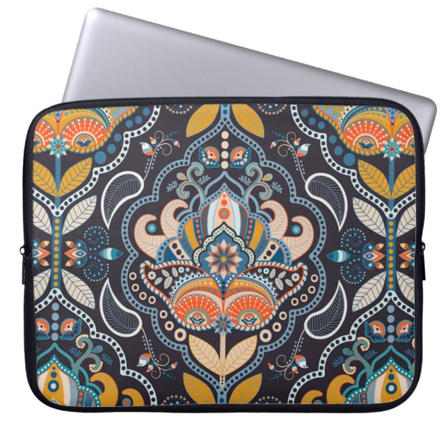 Capa Para Notebook Paisley floral sem costura. Fundo escuro com (Frente)