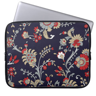 Capa Para Notebook paisley indiano, fundo marinho, tradicional.