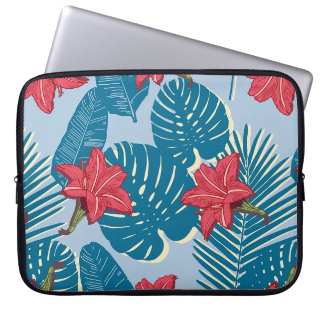 Capa Para Notebook Palma Tropical padrão azul sem costura (Frente)