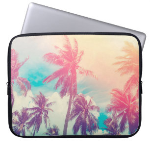 Capa Para Notebook Palmeira tropical de silhueta com luz solar sobre 