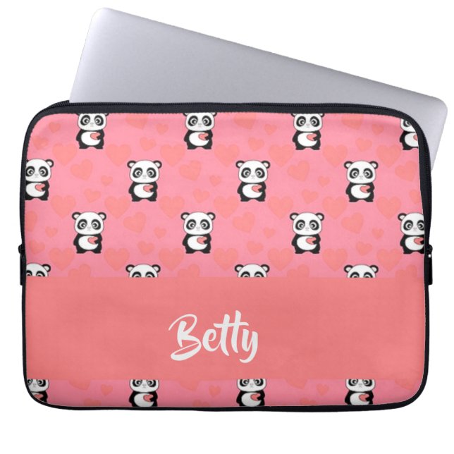 Capa Para Notebook Panda ama um padrão rosa (Frente)