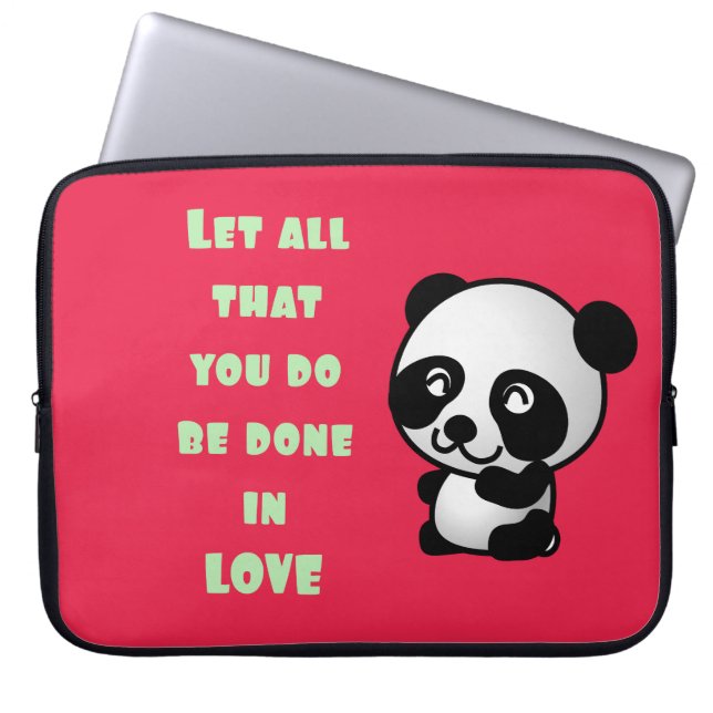 Capa Para Notebook Panda com citação de amor inspiracional (Frente)