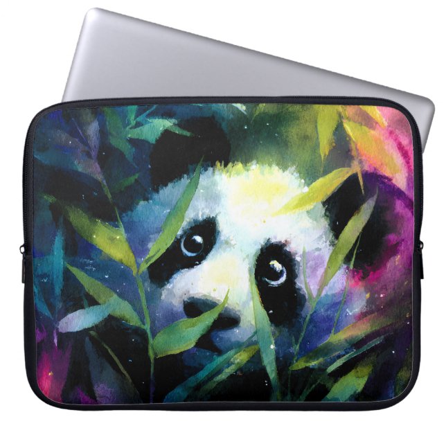 Capa Para Notebook Panda Peeking Bamboo Watercolor (Frente)