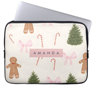 Capa Para Notebook Pão de Mel de Natal Personalizado e Laço Rosa