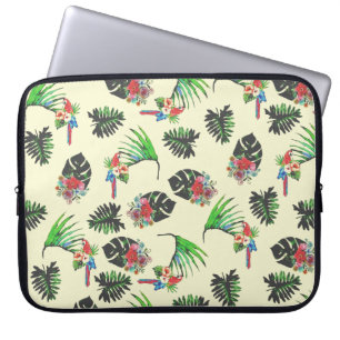 Capa Para Notebook Papagaio Tropical e Folhas Padrão de Aquarela