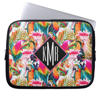 Capa Para Notebook Papagaios & monograma das folhas de palmeira |