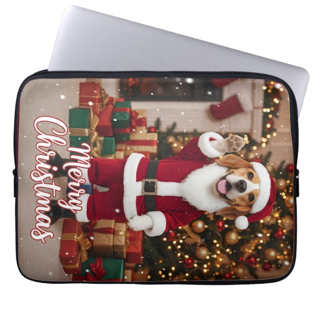 Capa Para Notebook Papai Noel Beagle Feliz Natal - Beagle Cachorro Na (Frente)