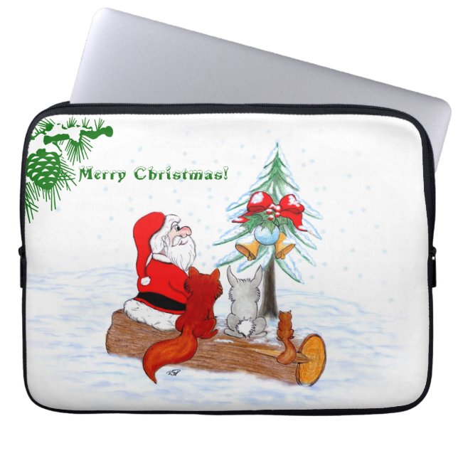 Capa Para Notebook Papai Noel com Raposa e Esquilo do Coelho (Frente)