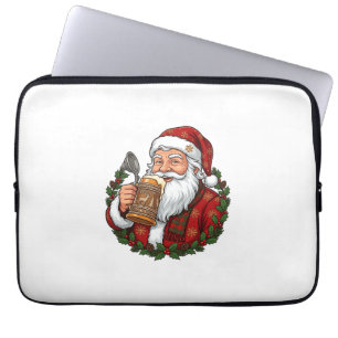 Capa Para Notebook Papai Noel de Natal segurando copo de cerveja