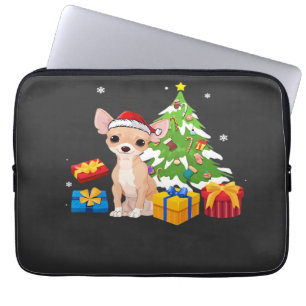 Capa Para Notebook Papai Noel Engraçado Chihuahua Cachorro Árvore de