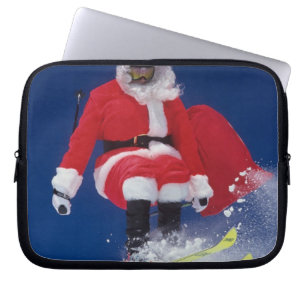 Capa Para Notebook Papai Noel no salto de esquis fora de um cornice