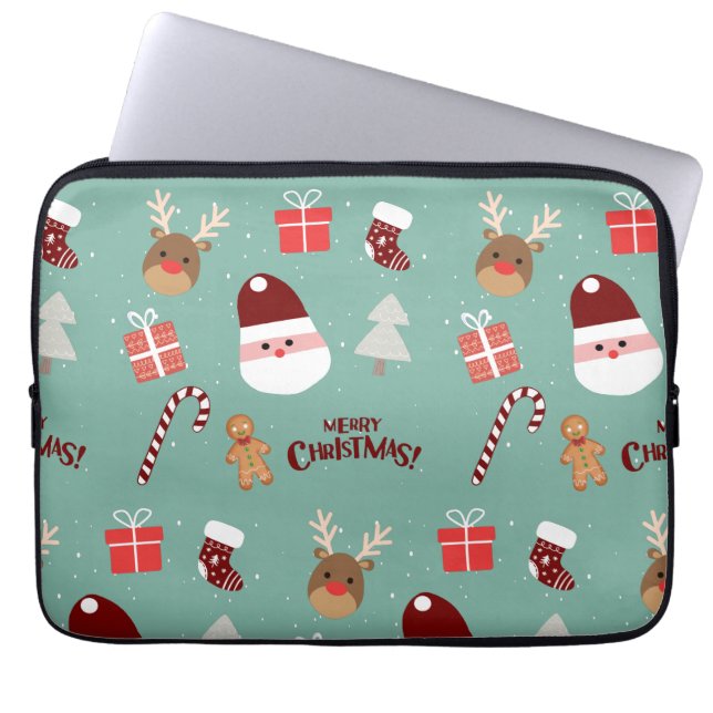 Capa Para Notebook Papais noeis Bonitos Reindeer Candy Cane Gingerpão (Frente)