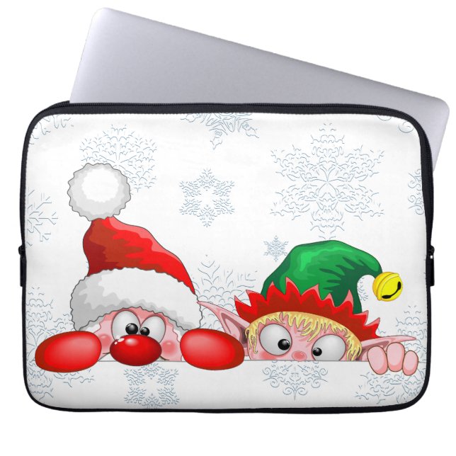 Capa Para Notebook Papais noeis e Elf Cute e Caracteres Engraçados (Frente)