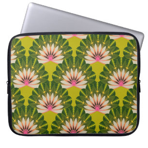 Capa Para Notebook Papel de parede de lótus estilizado: rosa, verde.
