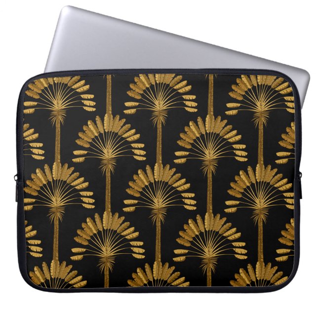 Capa Para Notebook Papel de parede Dourado e preto com padrão floral (Frente)