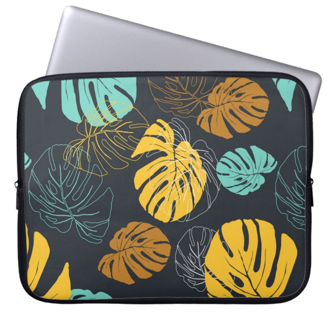 Capa Para Notebook papel de parede, sem costura, de folhas tropicais  (Frente)
