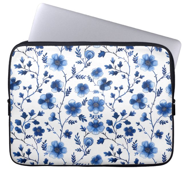 Capa Para Notebook Papel de seda com padrões florais azuis French Cot (Frente)