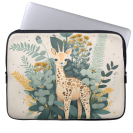 Capa Para Notebook Papel de tecidos florais e girafa